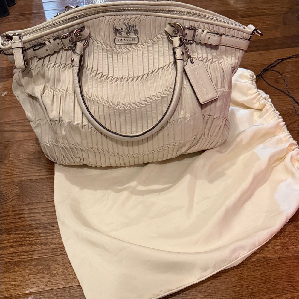 Coach Cream Pleated Shoulder Bag